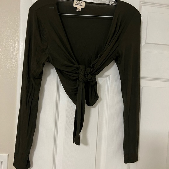 PST nwt olive green wrap style jersey material long sleeve tee ballet stretchy - Picture 6 of 7